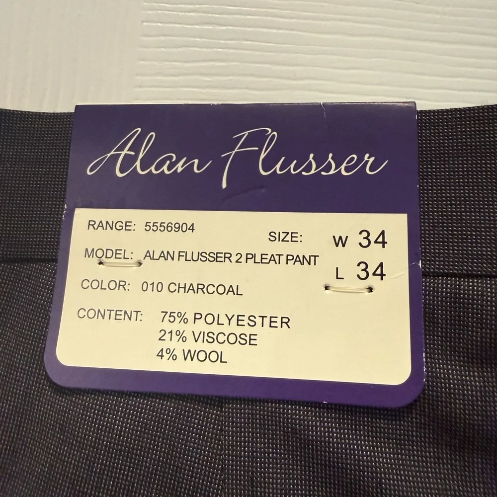 💙👉 NWT Alan Flusser Dress Pants 34x34 Gray | Classic Tailored Slacks Cuffed Hem